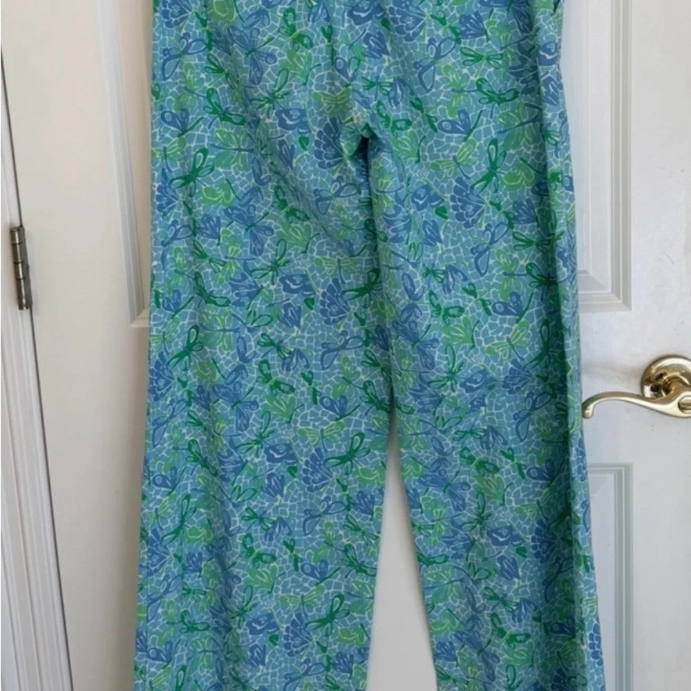 Lilly Pulitzer Linen Pants Wide Leg Palm Beach Fit Blue Green Dragonfly print - Picture 4 of 9